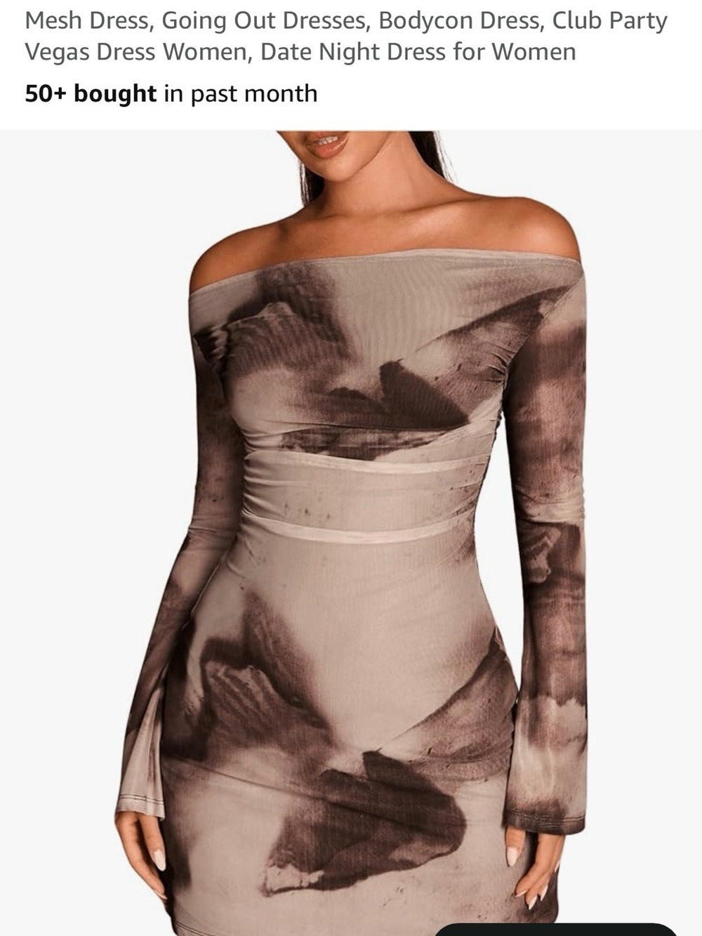 Off-Shoulder Tie-Dye Bodycon Dress in Taupe and Black